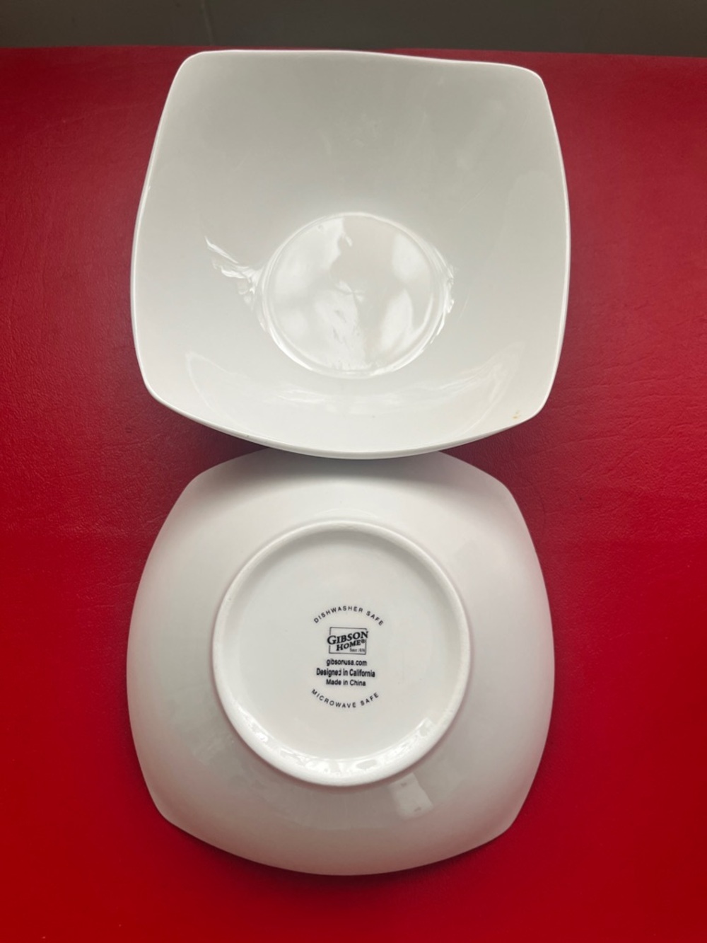 square Gibson Home bowl is from a dinnerware set designed in California set of 2